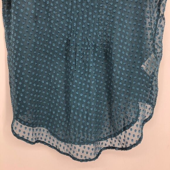 Anthropologie teal Grassland short sleeve sheer  blouse Silk blend size XS - Picture 13 of 16
